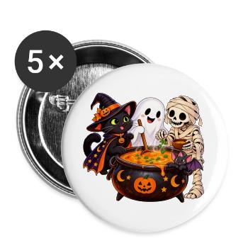 Fröhliche Halloween Runde - Spaß am Hexenkessel - Buttons groß 56 mm (5er Pack) - Weiß - Vorne