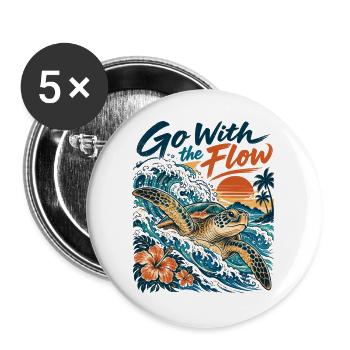 Go With the Flow – Honu Meeresschildkröte - Buttons groß 56 mm (5er Pack) - Weiß - Vorne