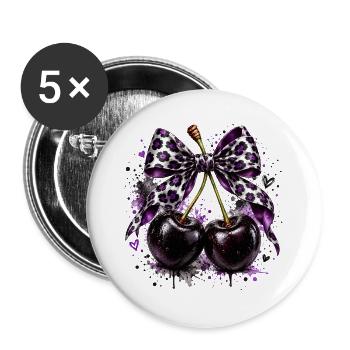 Lila Kirschband-Bow - Buttons groß 56 mm (5er Pack) - Weiß - Vorne