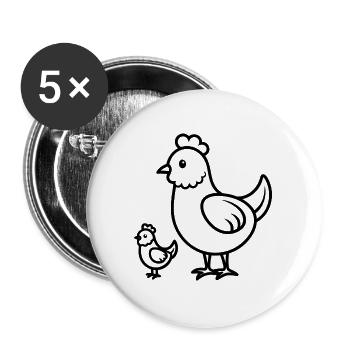 Henne und Küken - Buttons groß 56 mm (5er Pack) - Weiß - Vorne