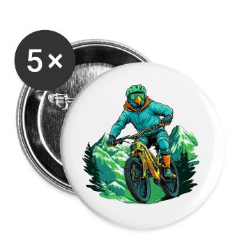 Papageien Bike / Biker Papagei - Buttons groß 56 mm (5er Pack) - Weiß - Vorne