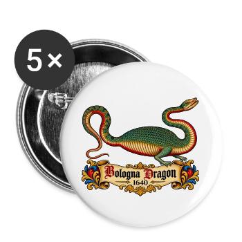 Bologna-Drache (1640) - Buttons groß 56 mm (5er Pack) - Weiß - Vorne