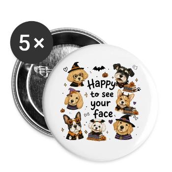 Frohe Halloween-Hundeliebhaber, süße gruselige Hunde, T-Shir - Buttons groß 56 mm (5er Pack) - Weiß - Vorne