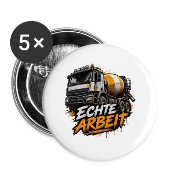 Echte Arbeit Betonmischer - Buttons groß 56 mm (5er Pack) - Weiß - Vorne