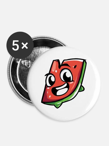 Frech-fröhliche Wassermelonen Scheibe - Buttons groß 56 mm (5er Pack) - Weiß