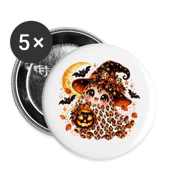 Leopardengeist im Halloweenhut - Buttons groß 56 mm (5er Pack) - Weiß - Vorne