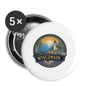 Wisconsin Door County Leuchtturm-Reisegeschenk - Buttons groß 56 mm (5er Pack) - Weiß - Vorne