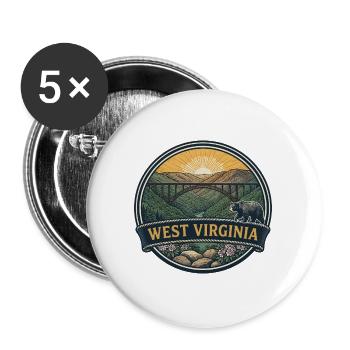 West Virginia New River Gorge Reiseabzeichen - Buttons groß 56 mm (5er Pack) - Weiß - Vorne