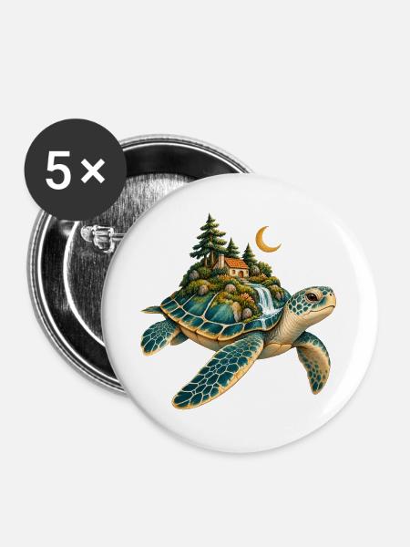 Insel auf der Arche: Magic Turtle - Buttons groß 56 mm (5er Pack) - Weiß