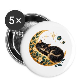 Schlafende Katze auf goldenem Mond - Buttons groß 56 mm (5er Pack) - Weiß - Vorne