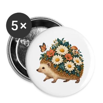Blühender Igel zwischen Blumen - Buttons groß 56 mm (5er Pack) - Weiß - Vorne
