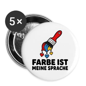 Farbe ist meine Sprache Pinsel Kunst Maler Shirt - Buttons groß 56 mm (5er Pack) - Weiß - Vorne