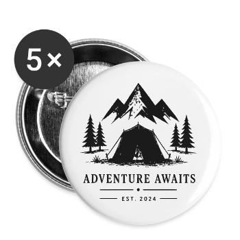 Abenteuer Wartet Zeltdesign Berglandschaft - Buttons groß 56 mm (5er Pack) - Weiß - Vorne