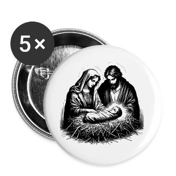 Maria und Josef betrachten den neugeborenen Jesus - Buttons groß 56 mm (5er Pack) - Weiß - Vorne