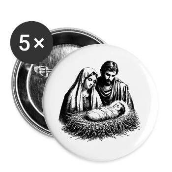 Maria und Josef betrachten den neugeborenen Jesus - Buttons groß 56 mm (5er Pack) - Weiß - Vorne