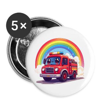 Kawaii Feuerwehr mit Regenbogen und Rauch Shirt - Buttons groß 56 mm (5er Pack) - Weiß - Vorne
