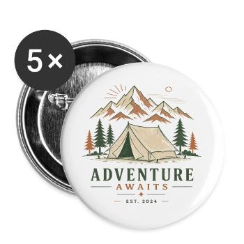 Abenteuer Erwarten: Bergzelt Szene - Buttons groß 56 mm (5er Pack) - Weiß - Vorne