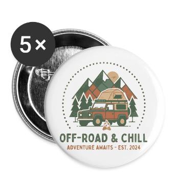 Offroad & Chill: Abenteuer im Camper - Buttons groß 56 mm (5er Pack) - Weiß - Vorne