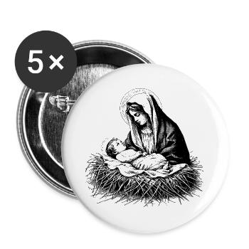 Maria betrachtet den neugeborenen Jesus - Buttons groß 56 mm (5er Pack) - Weiß - Vorne