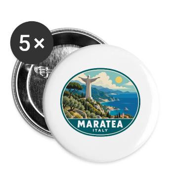 Entdecken Sie Maratea an der Tyrrhenischen Meeresküste in Italien - Buttons groß 56 mm (5er Pack) - Weiß - Vorne
