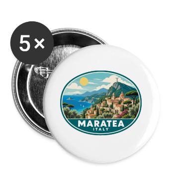 Erleben Sie Maratea an der Tyrrhenischen Meeresküste - Buttons groß 56 mm (5er Pack) - Weiß - Vorne