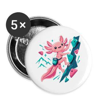 Süßes Axolotl beim Bouldern Motiv - Buttons groß 56 mm (5er Pack) - Weiß - Vorne