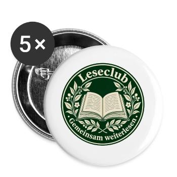 Leseclub-Siegel: Gemeinsam weiterlesen - Buttons groß 56 mm (5er Pack) - Weiß - Vorne