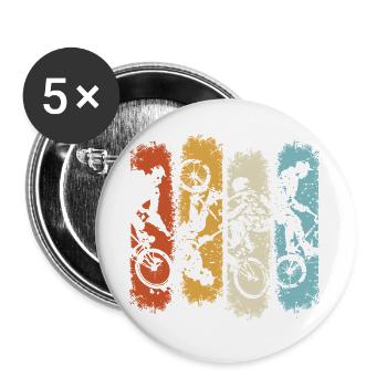 Mountainbike MTB Downhill Trail Vintage Motiv - Buttons groß 56 mm (5er Pack) - Weiß - Vorne