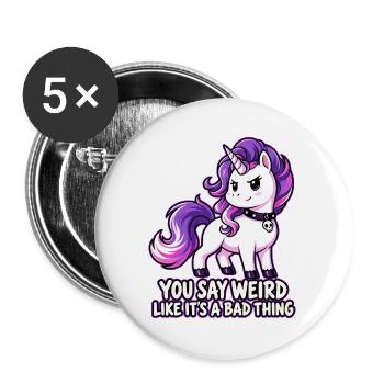 Eigenwilliges Einhorn - Buttons groß 56 mm (5er Pack) - Weiß - Vorne