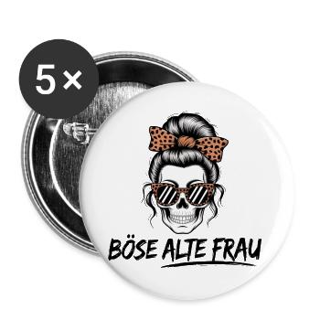 Böse Alte Frau Skull – Lustiger Totenkopf Frauen - Buttons groß 56 mm (5er Pack) - Weiß - Vorne