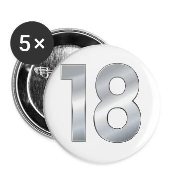 Zahl 18 Achtzehn - Buttons groß 56 mm (5er Pack) - Weiß - Vorne