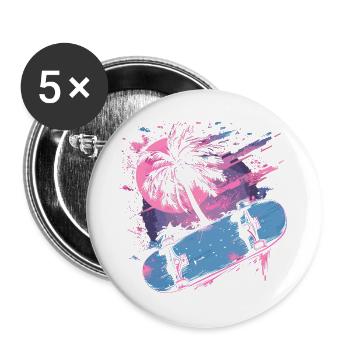 Skateboarding Retrowave - Buttons groß 56 mm (5er Pack) - Weiß - Vorne