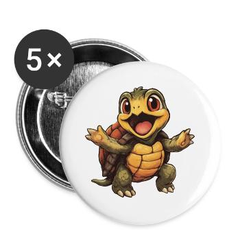 Fröhliche Schildkröte mit offenen Armen - Buttons groß 56 mm (5er Pack) - Weiß - Vorne
