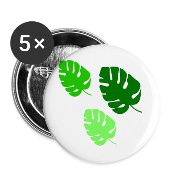 Monstera Blätter Trio Design - Buttons groß 56 mm (5er Pack) - Weiß - Vorne