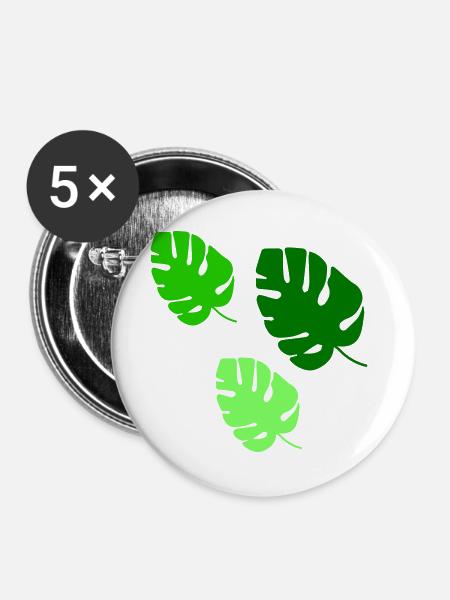 Monstera Blätter Trio Design - Buttons groß 56 mm (5er Pack) - Weiß