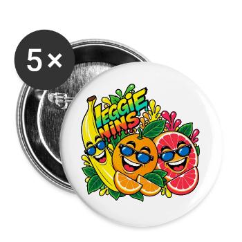 Veggie Wins Obst - Buttons groß 56 mm (5er Pack) - Weiß - Vorne