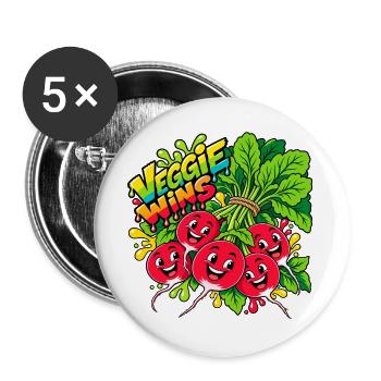 Veggie Wins Radieschen - Buttons groß 56 mm (5er Pack) - Weiß - Vorne