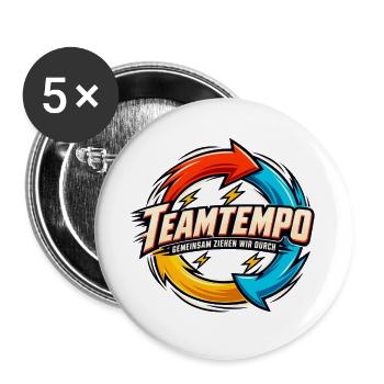 Teamtempo – Gemeinsam ziehen wir durch - Buttons groß 56 mm (5er Pack) - Weiß - Vorne