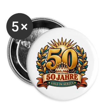 50 Jahre – Gold im Herzen - Buttons groß 56 mm (5er Pack) - Weiß - Vorne