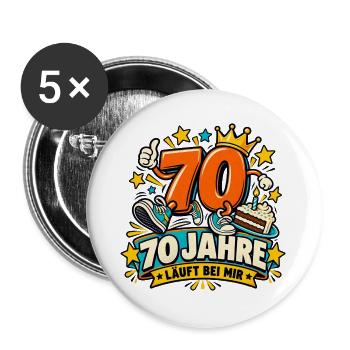70 Jahre – Läuft bei mir - Buttons groß 56 mm (5er Pack) - Weiß - Vorne