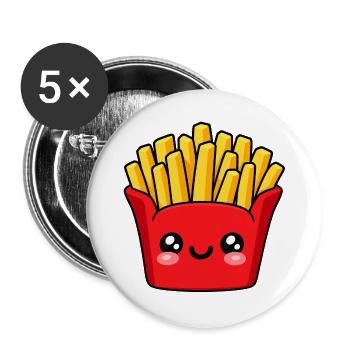 Kawaii Pommes Frites Lächeln - Buttons groß 56 mm (5er Pack) - Weiß - Vorne