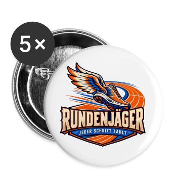 Rundenjäger – Jeder Schritt zählt - Buttons groß 56 mm (5er Pack) - Weiß - Vorne