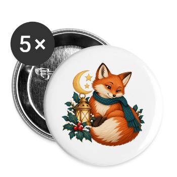 Winterfuchs mit blauem Laternenschal - Buttons groß 56 mm (5er Pack) - Weiß - Vorne
