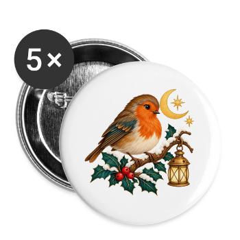 Weihnachtsvogel zwischen verschneiten Ästen - Buttons groß 56 mm (5er Pack) - Weiß - Vorne