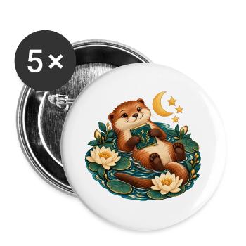 Otter Reader am Teich - Buttons groß 56 mm (5er Pack) - Weiß - Vorne