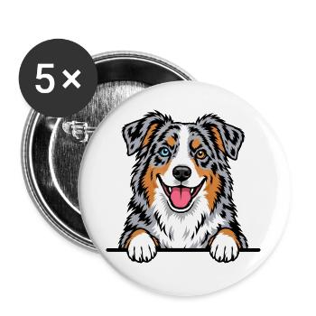 Aussie Australian Shepherd - Buttons groß 56 mm (5er Pack) - Weiß - Vorne