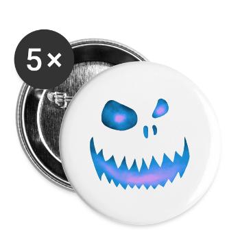 Schiefes Monstergesicht Blau-Rosa - Halloween - Buttons groß 56 mm (5er Pack) - Weiß - Vorne