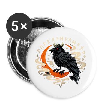 Rabenfeuer Mondring - Buttons groß 56 mm (5er Pack) - Weiß - Vorne