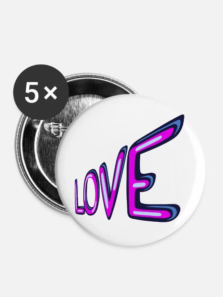 Liebe Neon-Schriftzug - Buttons groß 56 mm (5er Pack) - Weiß