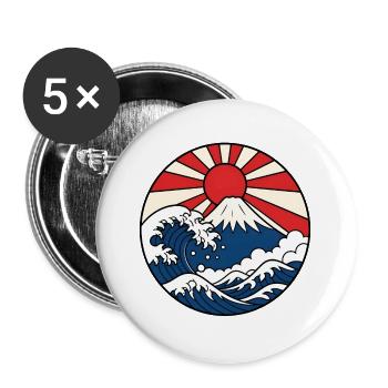 Mount Fuji Welle aufgehende Sonne Japan Art Shirt - Buttons groß 56 mm (5er Pack) - Weiß - Vorne